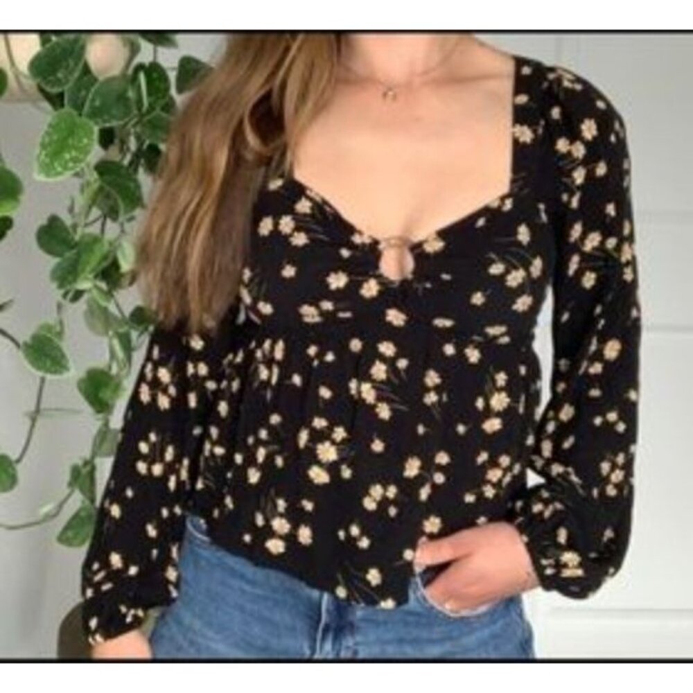 American Eagle Babydoll Top Womens S Dark Floral Y2K Boho Fairy Whimsigoth